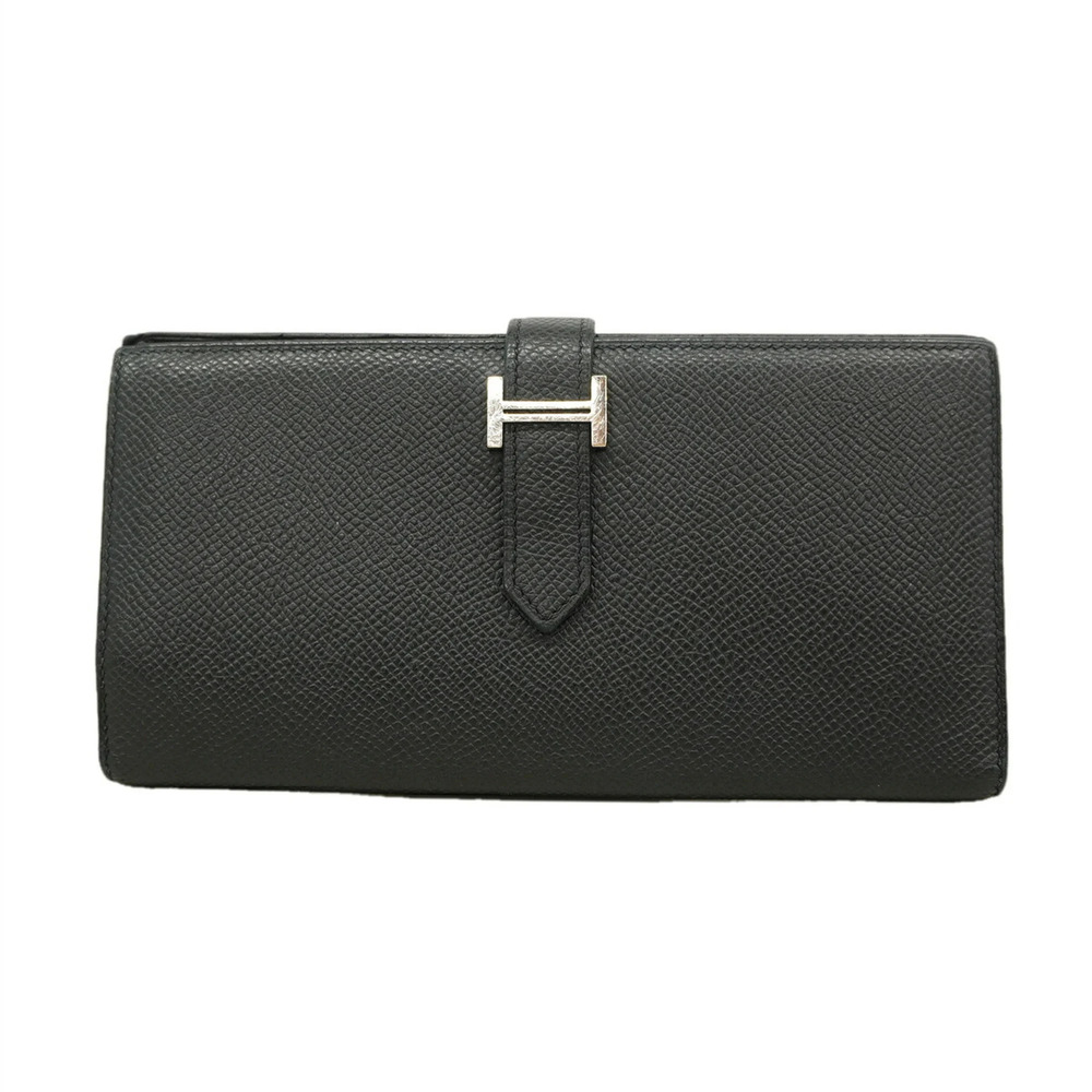 Hermes Bearn Soufflet Long Wallet, Veau Epsom Leather, Black, Y Stamp, Men's/...